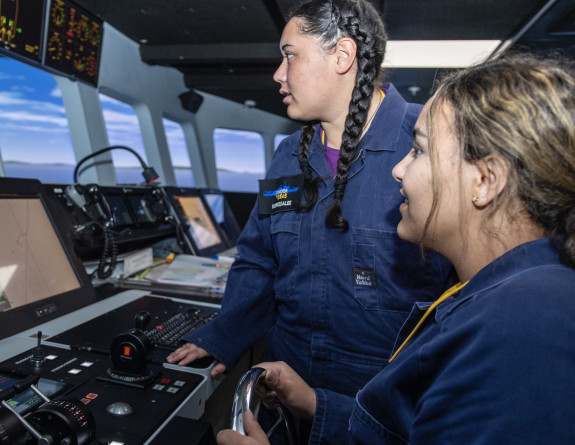School to Seas participants operate the bridge simulator at Devonport Naval Base