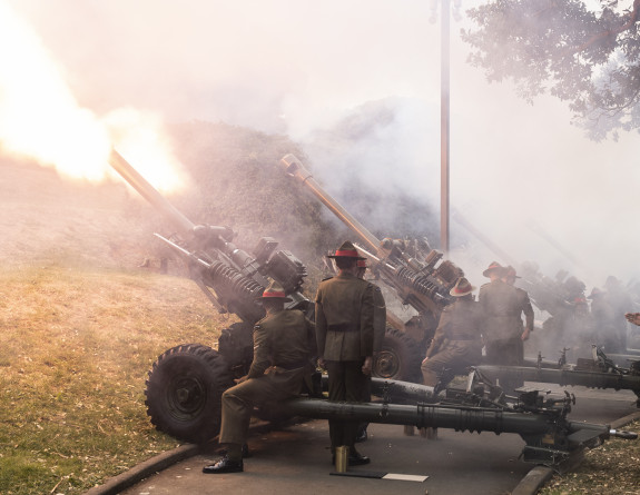 L119 105mm Light gun is fired during a gun salute