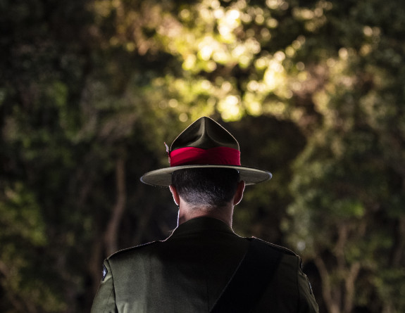 A back shot of a member of the catafalque guard at the Tomb of the Unknown Warrior.