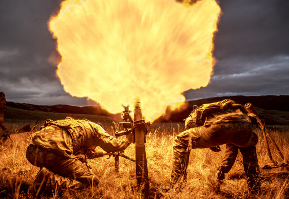 Gunners fire a 81mm mortar in the Waiouru Military Training Area