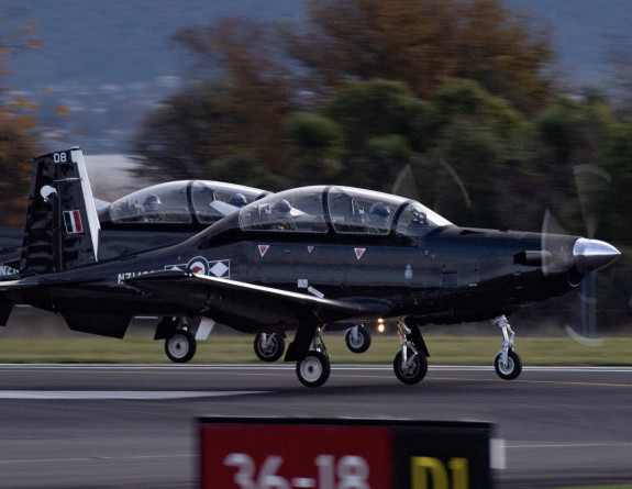 Two Royal New Zealand Air Force T-6C Texan aircraft on a flight-line