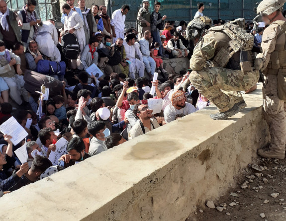 New Zealand Defence Force personnel in the perimeter of Hamid Karzai International Airport in Kabul.