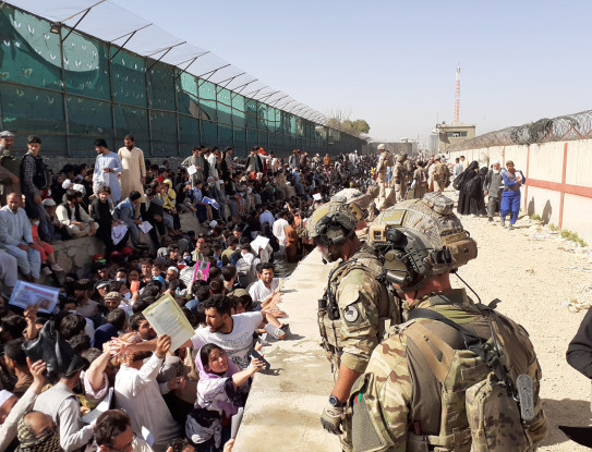 New Zealand Defence Force personnel in the perimeter of Hamid Karzai International Airport in Kabul.