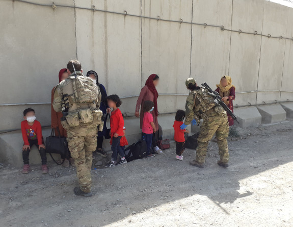 New Zealand Defence Force personnel in the perimeter of Hamid Karzai International Airport in Kabul.