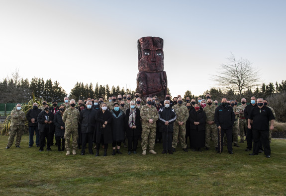 Dignitaries and soldiers gathered on the marae as dawn broke and watched as the stately pouwhenua were blessed.