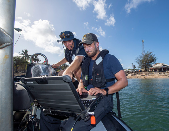 Navy divers and hydrographers survey the ocean floor during the NZDF Tonga relief effort