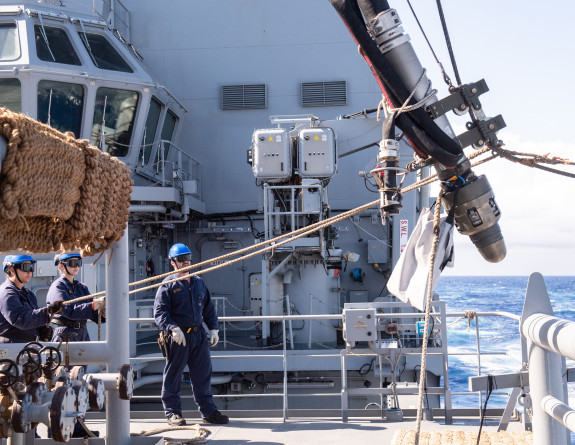 HMNZS Aotearoa and U.S. Navy's USS Sampson complete a replenishment at sea (RAS) near Tonga.