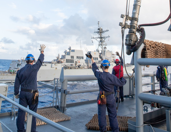 HMNZS Aotearoa and U.S. Navy's USS Sampson complete a replenishment at sea (RAS) near Tonga.