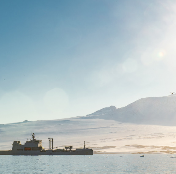 HMNZS Aotearoa is a purpose-built, polar-class sustainment vessel with an ice strengthened hull.