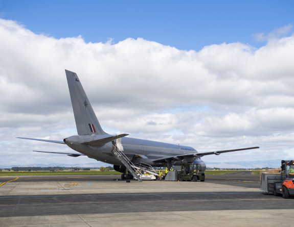 Equipment such as body armour and helmets was loaded onto a Royal New Zealand Air Force Boeing aircraft, bound for Australia.