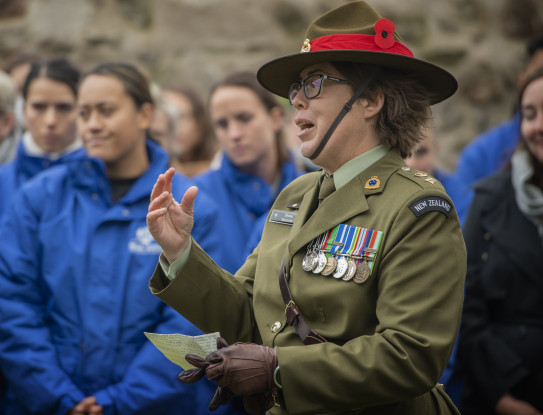 Contingent Commander Lieutenant Colonel Sheree Alexander speaks at the ceremony.