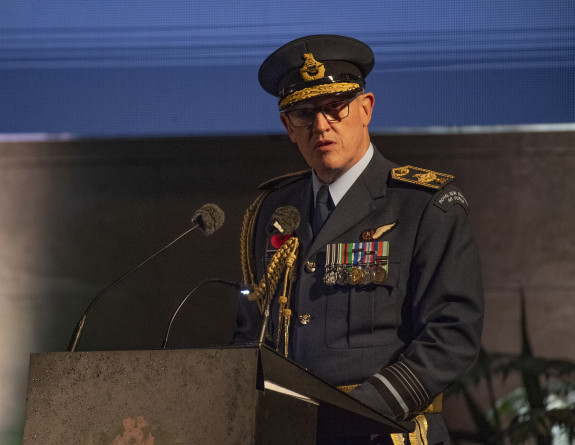 Chief of Defence Force Air Marshal Kevin Short speaks at the Anzac Day 2022 dawn service