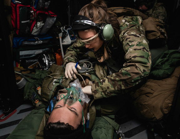 Aeromedical training - medical treatment is given inside a Royal New Zealand Air Force NH90 helicopter