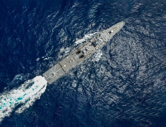 Ship in the sea from above