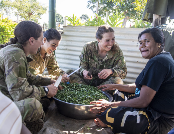 Traditional customs were observed, with the New Zealand women joining the Fijian women, helping to prepare the vegetables for lunch.