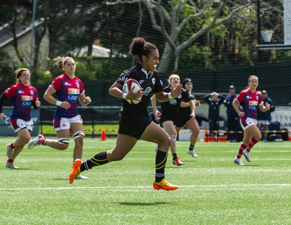 New Zealand running the ball to the try line in their first match of the competition against France.