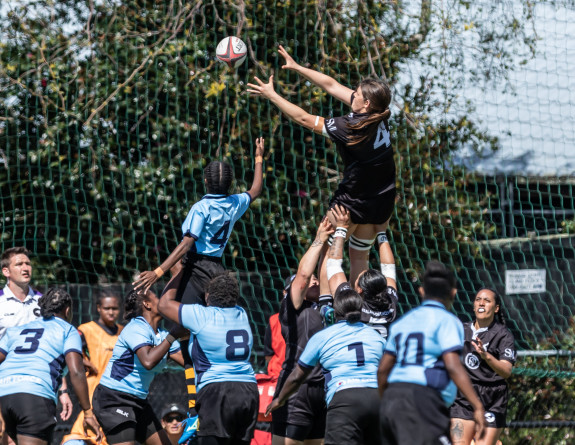 New Zealand catch the ball during a line out in their round two bout against Vanuatu and Papua New Guinea