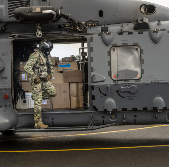 During the Cyclone Gabrielle response, NH90 helicopters were prepped for a flight from Base Auckland to deliver supplies to Whangārei Hospital and survey damage in Dargaville.