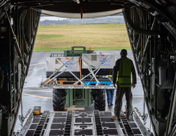 RNZAF Hercules aircraft at Napier airport loading supplies and generators for Gisborne.