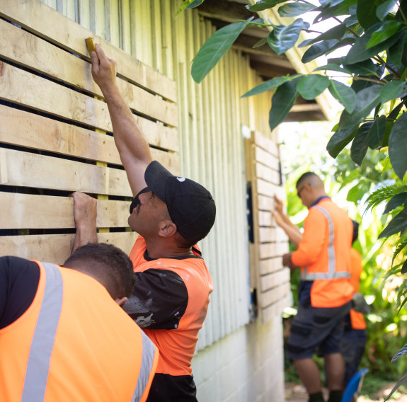 New Zealand Defence Force personnel from 2nd Engineer Regiment installed wooden protective slats on windows on community halls around Tonga as part of Exercise Tropic Twilight