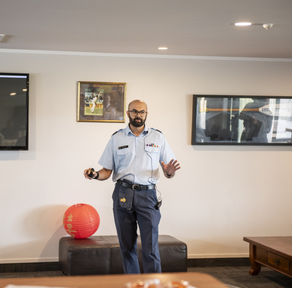 Squadron Leader Nash Alur opens discussions at the event.