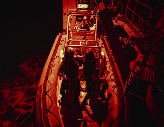 A Rigid Hull Inflatable Boat was launched from Royal New Zealand Navy vessel HMNZS Canterbury to rescue the sailors at night.