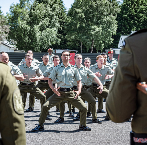 Soldiers perform a haka.