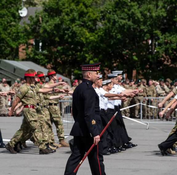 The NZDF contingent takes part in the Queen’s Platinum Jubilee Pageant rehearsal through the early morning London streets