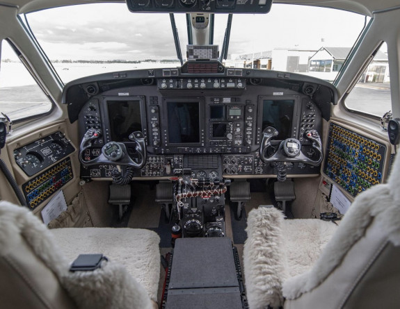 Inside the cockpit of an Royal New Zealand Air Force King Air 350 aircraft