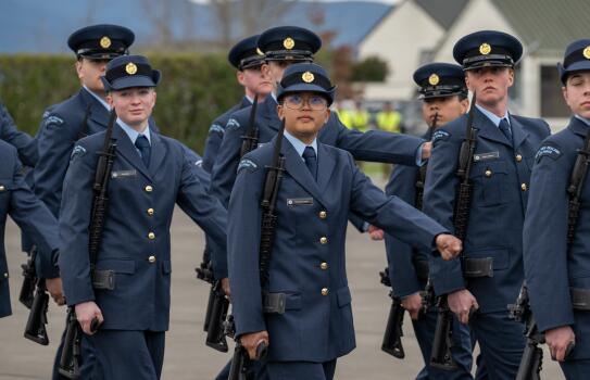 Aviator Francesca Lustre at the RNZAF recruit course graduation parade at RNZAF Base Woodbourne