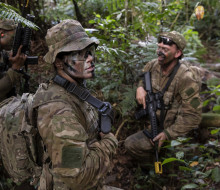 Officer Cadet Jasmine Hill out in the Nausori Highlands in Fiji undertaking a close-country exercise