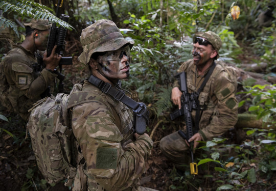 Officer Cadet Jasmine Hill out in the Nausori Highlands in Fiji undertaking a close-country exercise