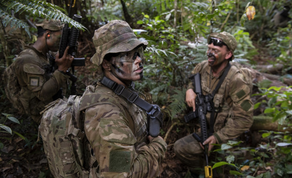 Officer Cadet Jasmine Hill out in the Nausori Highlands in Fiji undertaking a close-country exercise