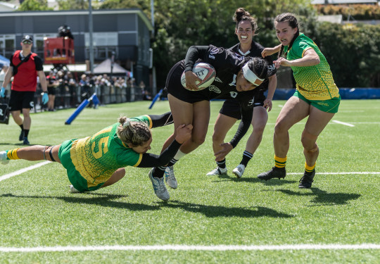 Deena Puketapu with captain Hayley Hutana in support scores a try in the semi-final game against Australia as the Defence Ferns secure a spot to play in the final of the IDRC