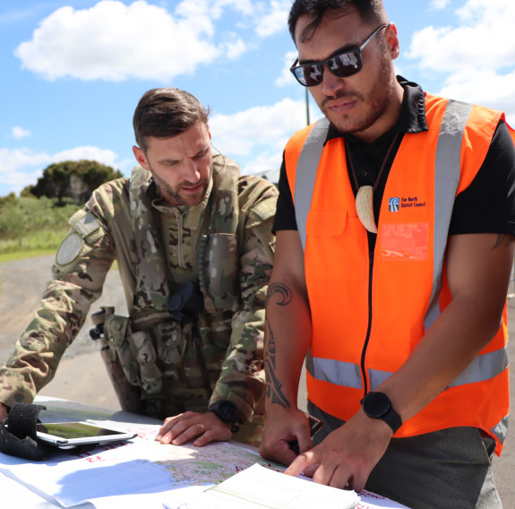 No. 3 Squadron hosted Far North Mayor Moko Tepania on board an Airforce NH90 helicopter as it undertook a reconnaissance flight and supply deliveries to the Hokianga community