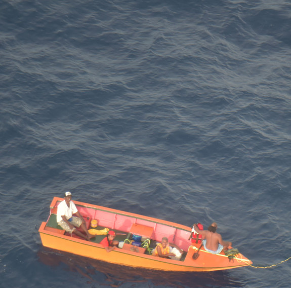 Photos of the two Kiribati fishing boats and their crew after they were found by crew of the RNZAF Orion in May 2022