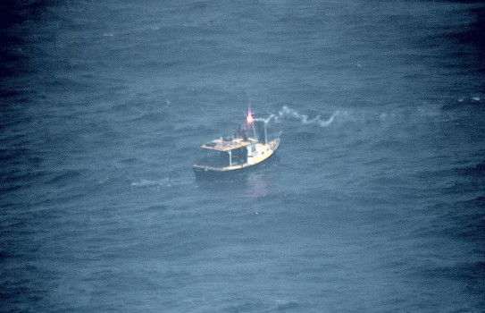 Fishermen on board on the Lewa were located by crew on a Royal New Zealand Air Force P-8A Poseidon.