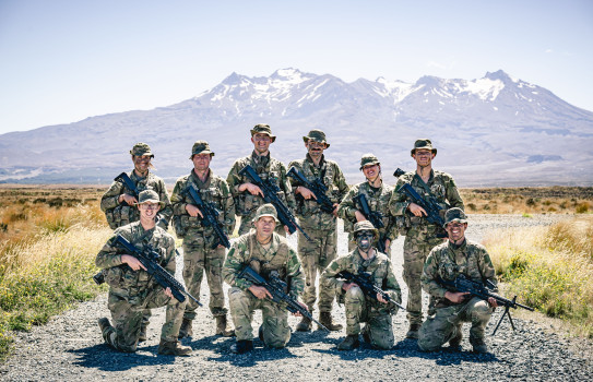 Private Lyndi Le Fay (back row, second from right) with fellow Senior Platoon members during Reserves Infantry Corps Training