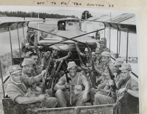 A black and white image of personnel in Linton