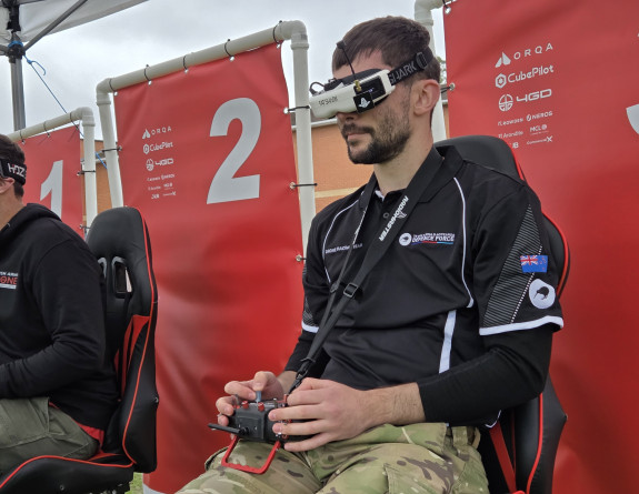 An NZDF drone team member piloting his FPV drone