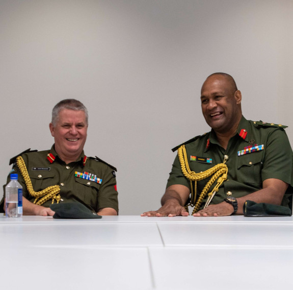 Chief of Army Major General John Boswell at Blackrock Camp with Commander Joint Task Force Command Colonel Manoa Gadai