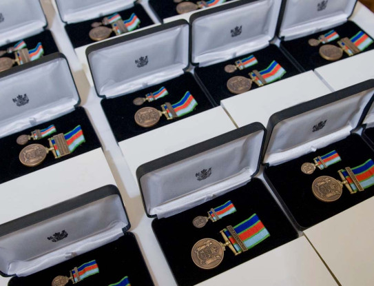 A close up of service medals