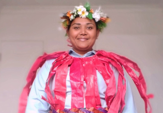 A Royal New Zealand Air Force airman wearing tradition dress from their home of Tuvalu