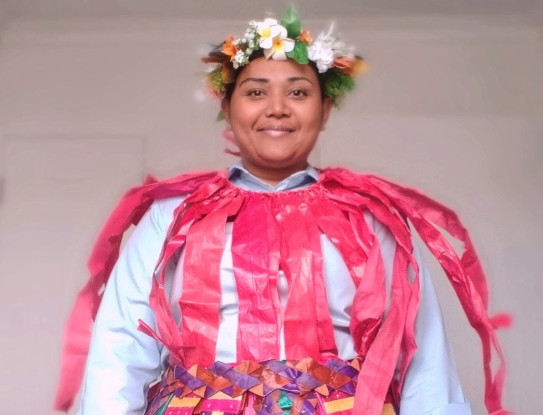 A Royal New Zealand Air Force airman wearing tradition dress from their home of Tuvalu