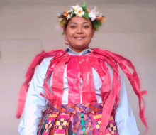 A Royal New Zealand Air Force airman wearing tradition dress from their home of Tuvalu