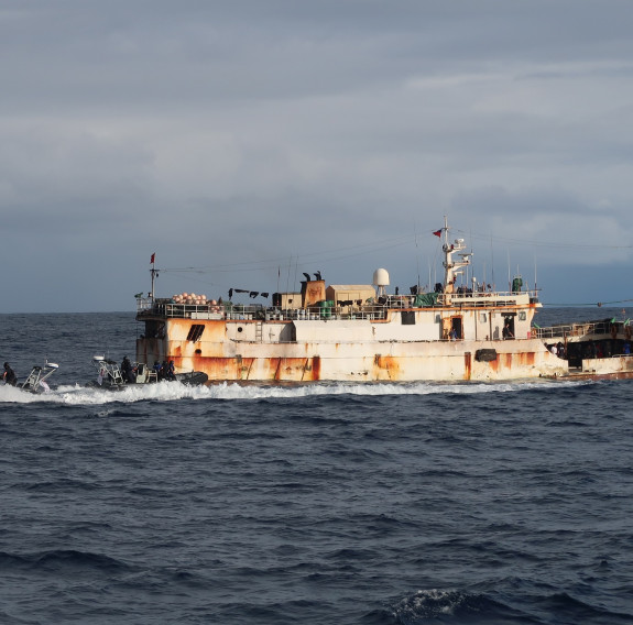 Two Rigid Hulled Inflatable Boats from HMNZS Taupo approach a vessel prior to boarding