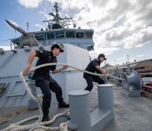 HMNZS Wellington prepare to depart Suva ahead of patrols as part of Operation Island Chief