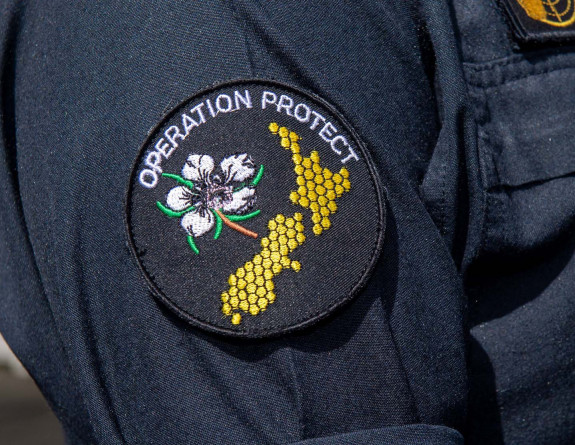 The Operation Protect patch, worn on a uniform
