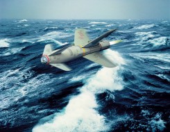Missile flying above the water