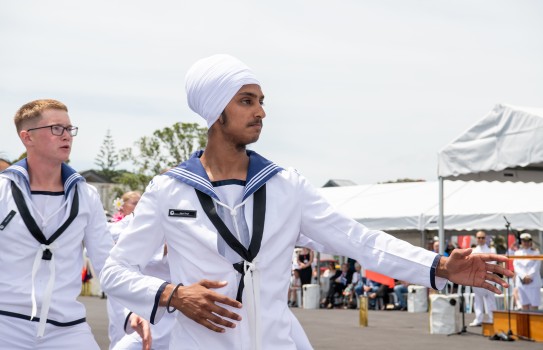 Ordinary Medical Assistant Singh performs the Navy haka at his graduation in 2023.